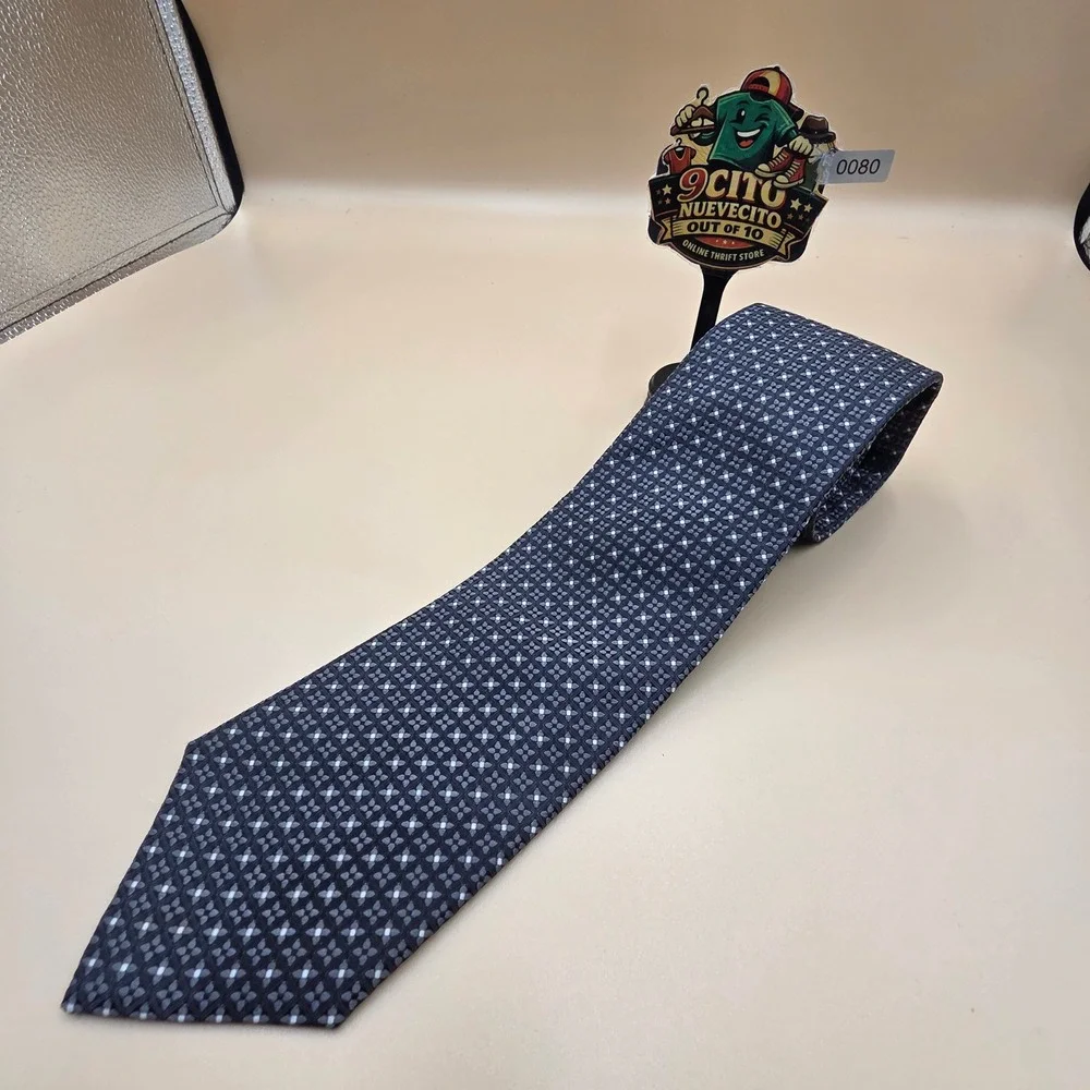 Hugo Boss Mens Silk Tie Grey Black Geometric Micro Pattern Made in Italy 3 Inch